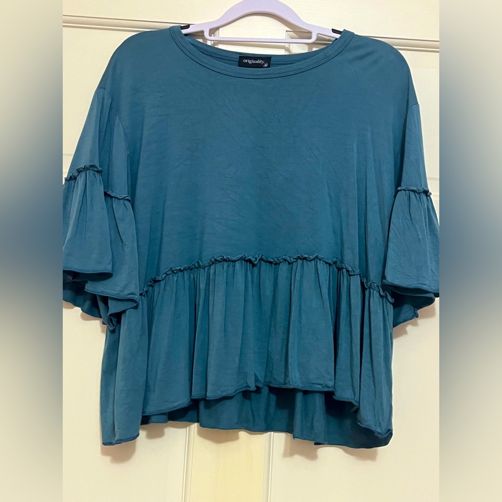 Blue/Green Ruffled Top